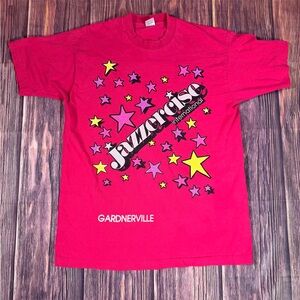 Vintage 90’s Jazzercise international Single Stitch T Shirt XL Neon Pink Glitter